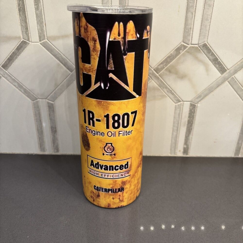 CAT Engine Oil Filter Heavy Duty 20 Oz Stainless Steel Tumbler Cup + Lid